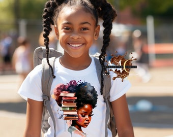 Chemise fille noire, T-shirt mélanine, t-shirt auteur noir, chemise filles noires adorent lire, chemise enfant afro-américain, cadeau pour jeune fille noire