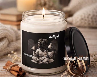 Personalized “I Am Enough” Soy Candle for Black Women | Affirmation Gift