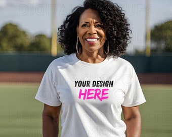 Sports Mom Mockup, Black Woman Bella Canvas Mockup, BC3001 White Shirt Mockup, Black Female Mockup, African American Digital Download
