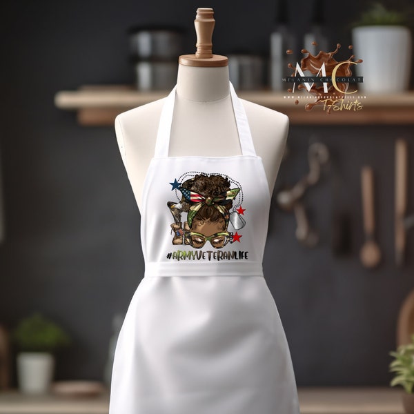 Army Veteran Gift, Mothers Day Gift, Army Veteran Gift, Kitchen Apron, Black Chef Apron, Garden Apron, Afro Messy Bun Apron, Melanin Apron