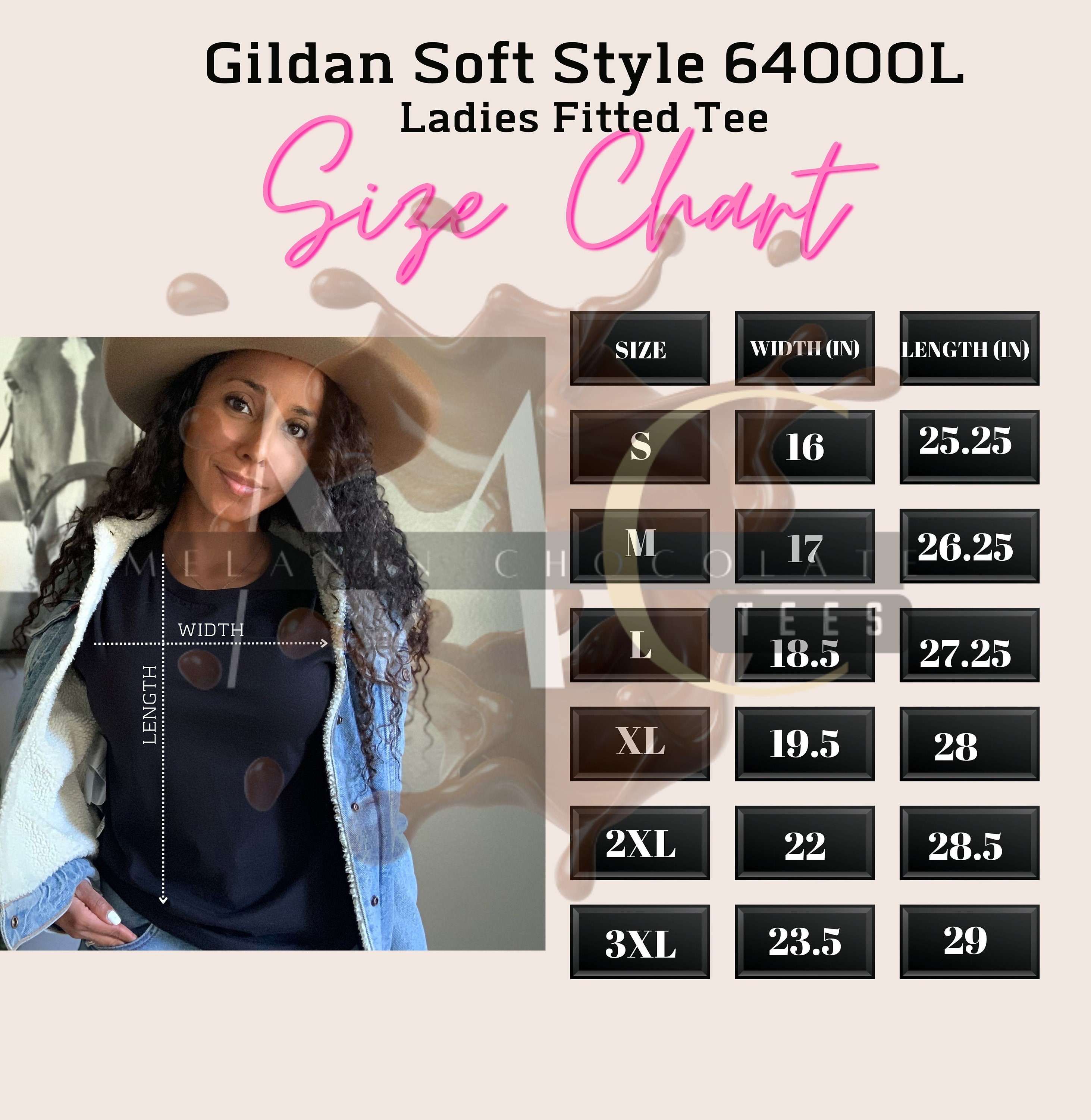 Gildan 64000L Size Chart, Gildan Women's Softstyle T-Shirt Size Chart, G640L Size Chart T-Shirt Sizing Guide, G640L Size Chart
