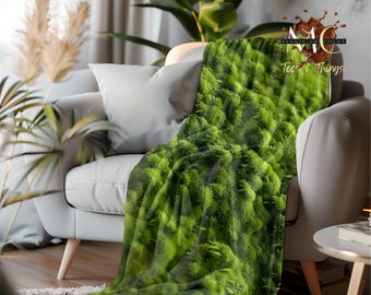 Green Moss Velveteen Plush Blanket, Green Velveteen Plush Moss Soft Throw, Cottagecore Forest Sofa Blanket, Cozy Home Decor