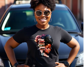 Filles brunes lisent, T-shirt mélanine, chemise d'auteur noire, chemise de bibliothécaire, chemise filles noires aiment lire, professeur afro-américain, poète noir