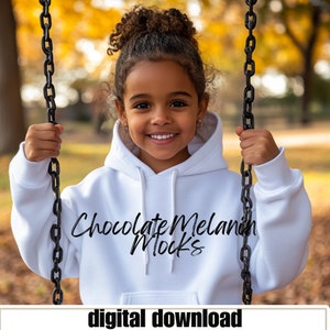 Latina Girl Mockup, Toddler White Gildan 18500b mockup, Young Child Mockup, White Hoodie Mockup, White Kids Sweatshirt Mockup, Gildan Hoodie