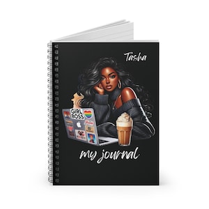 Black Girl Journal, Personalized Journal for Black Women, Christmas Gift African American Woman, Spiral Notebook Planner, Black Owned Shops