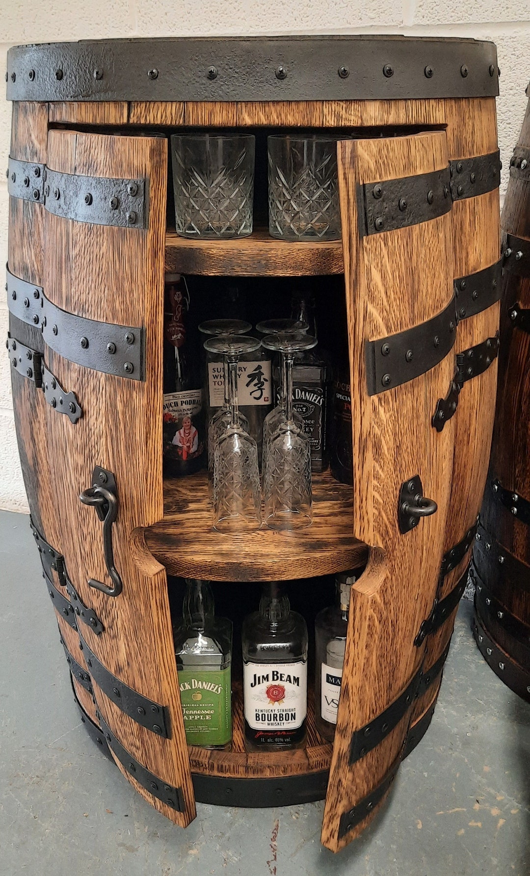 OAK BARREL BAR With 2 Shelves_whisky Oak Barrel Bar_handmade Etsy