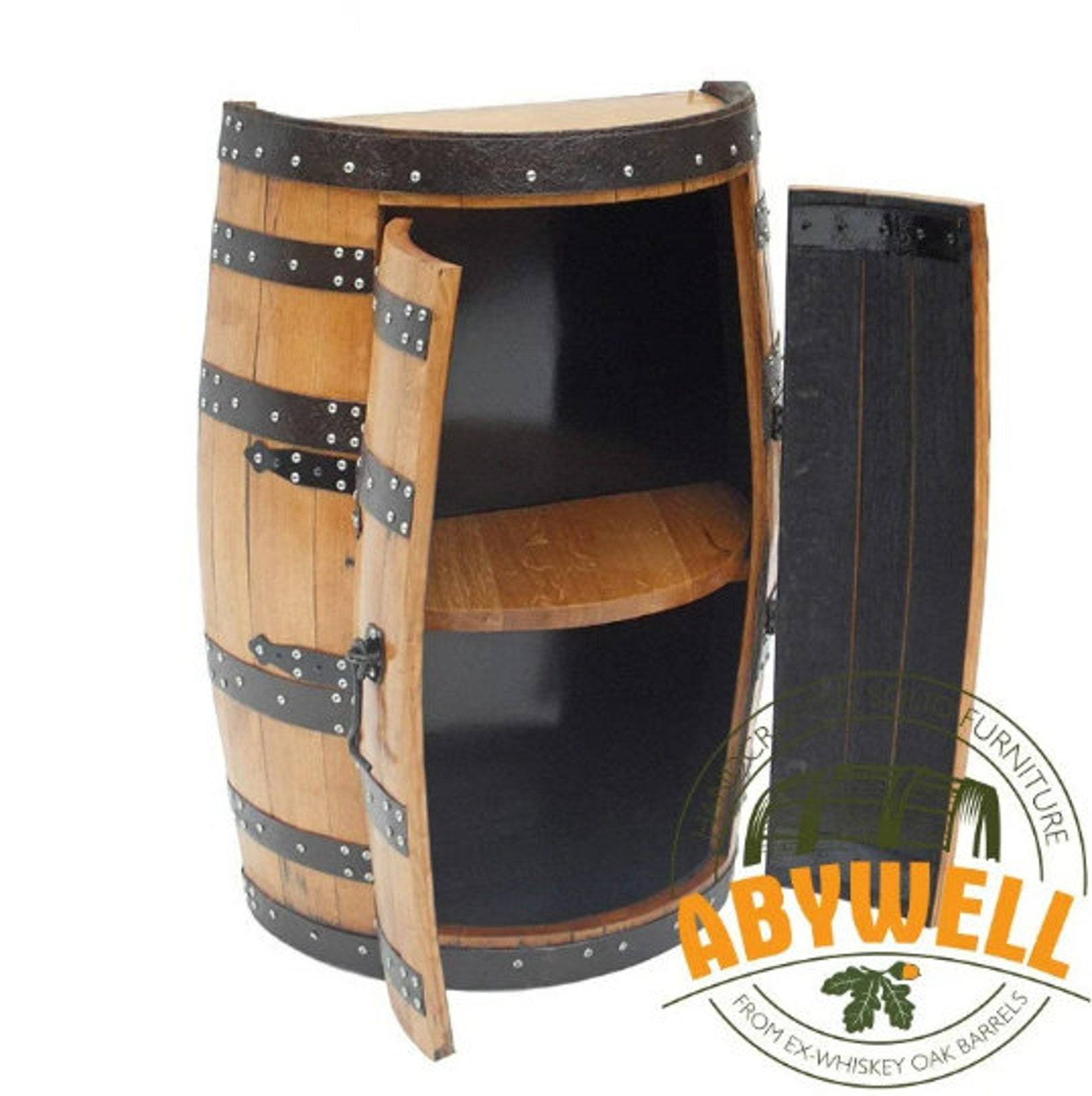 1/2 Whiskey Oak Barrel Bar With Shelf_ Oak Barrel Drinks Etsy