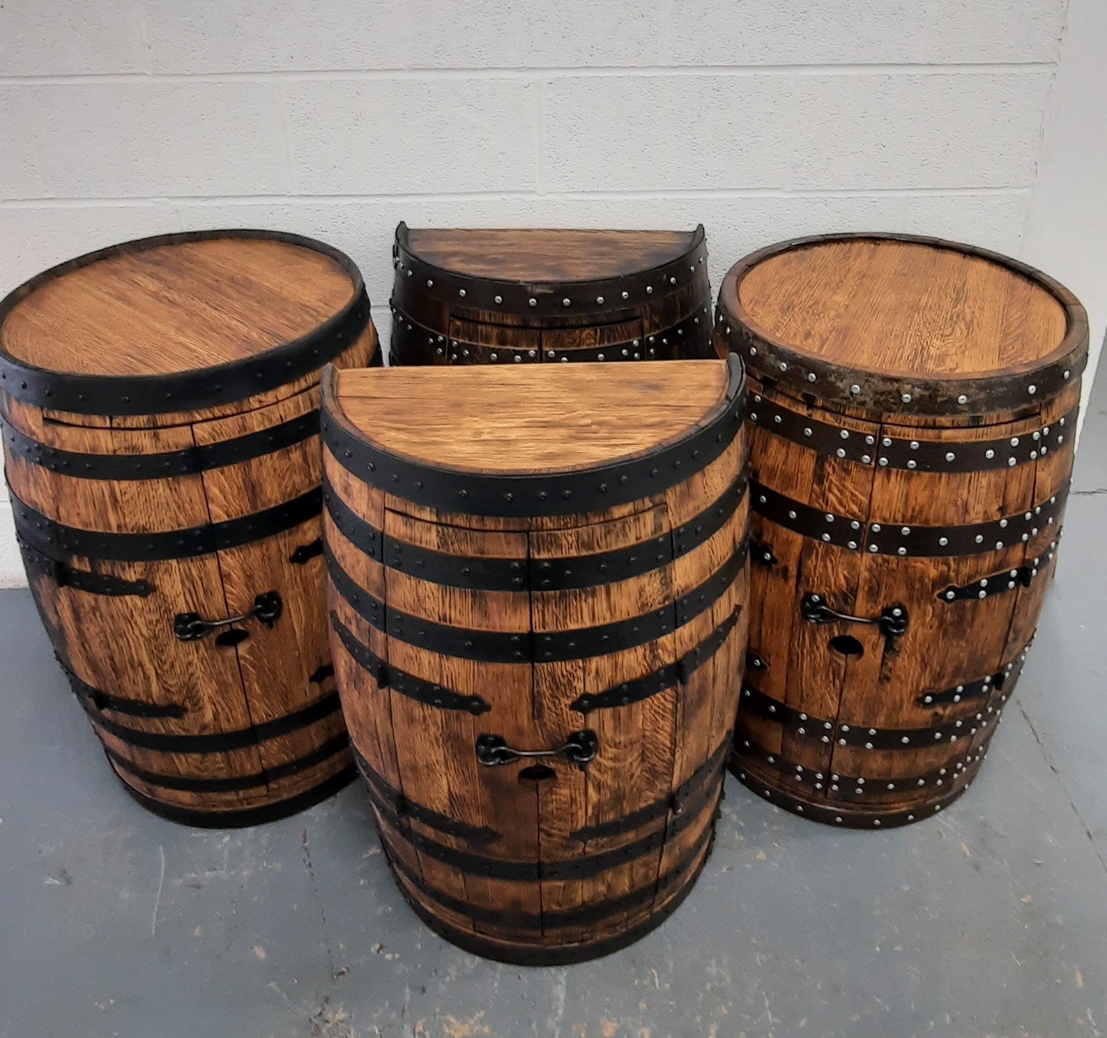 1/2 Whiskey Oak Barrel Bar With Shelf_ Oak Barrel Drinks Etsy