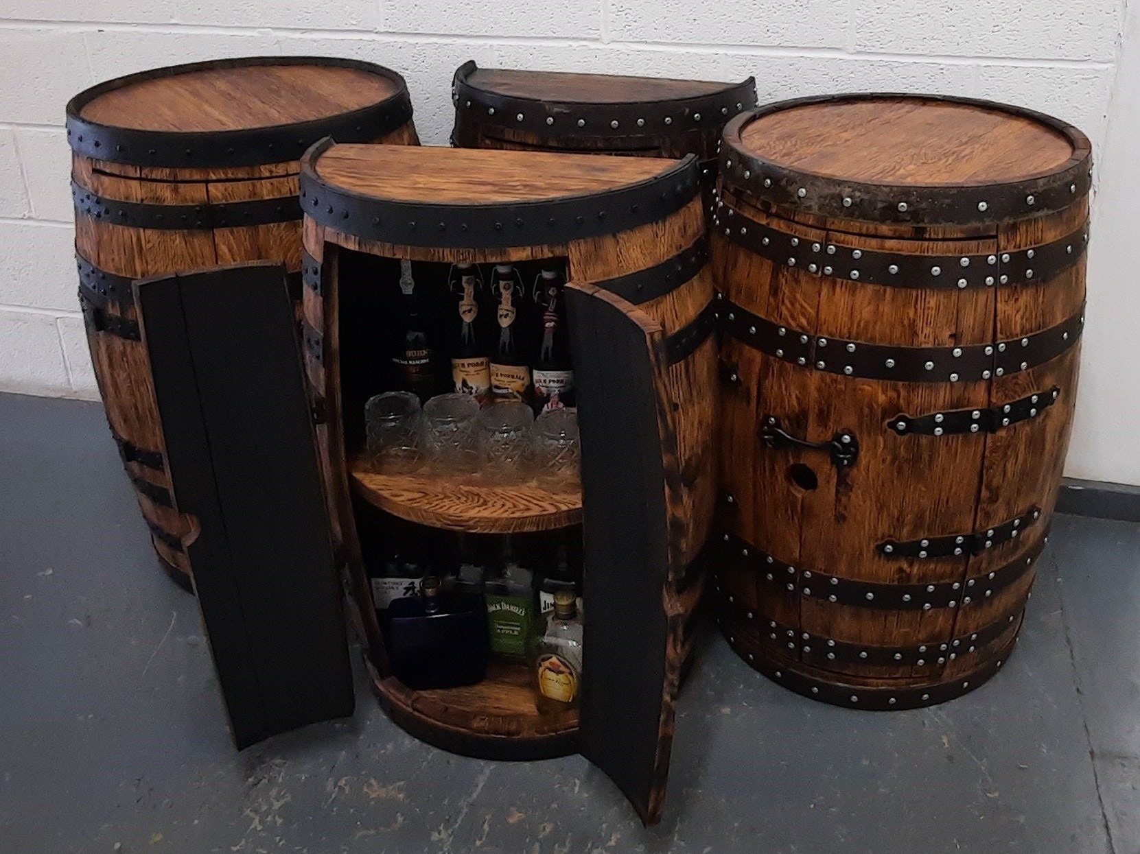 1/2 Whiskey Oak Barrel Bar With Shelf_ Oak Barrel Drinks Etsy