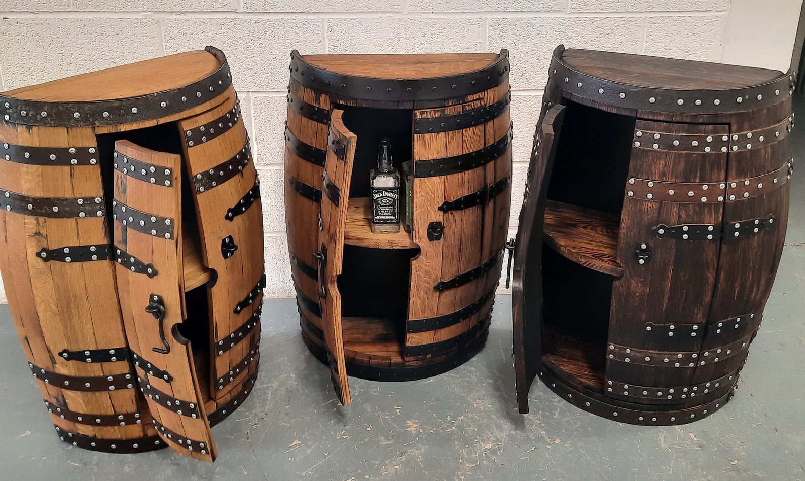 1/2 Whiskey Oak Barrel Bar With Shelf_ Oak Barrel Drinks Etsy