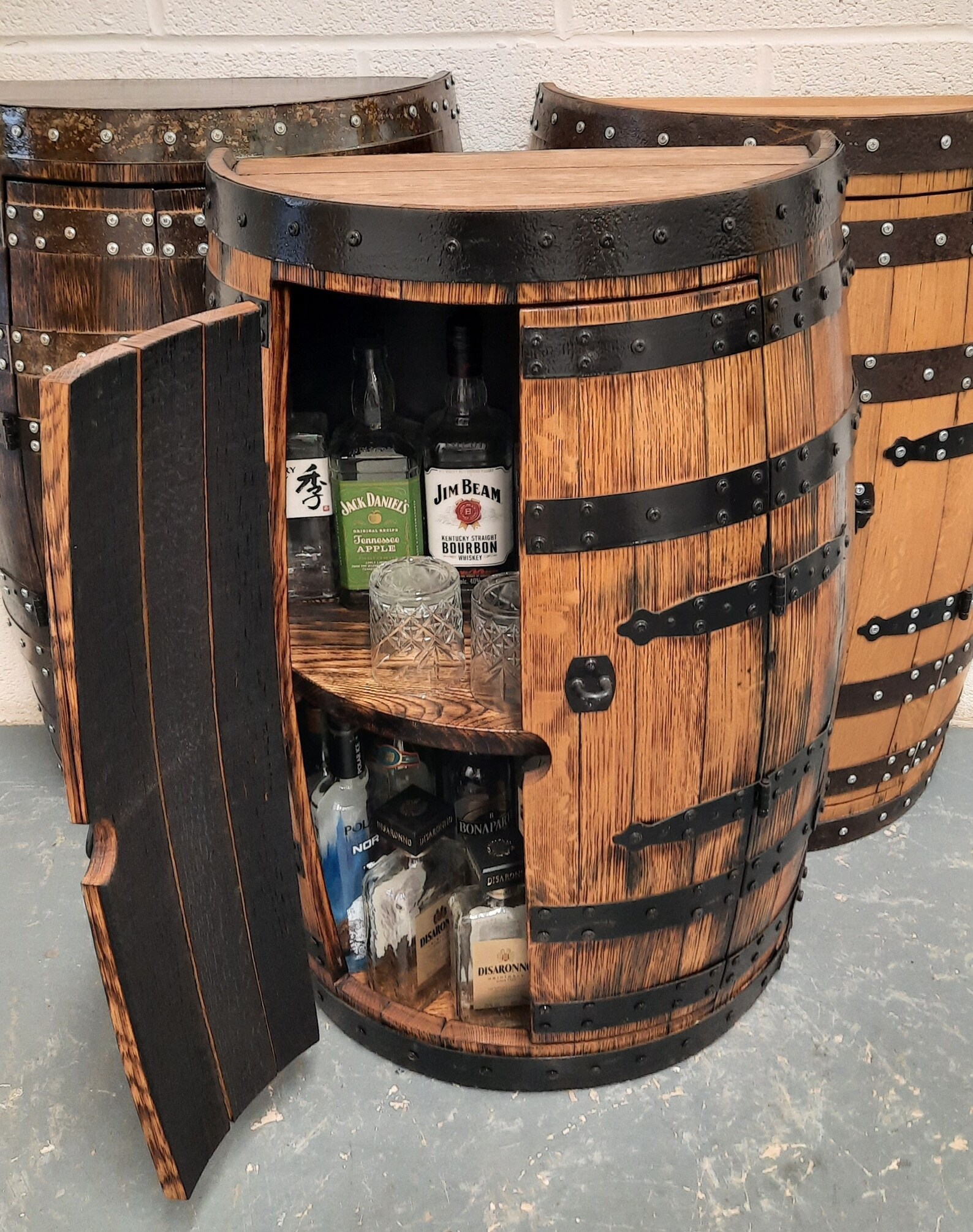 1/2 Whiskey Oak Barrel Bar With Shelf_ Oak Barrel Drinks Etsy