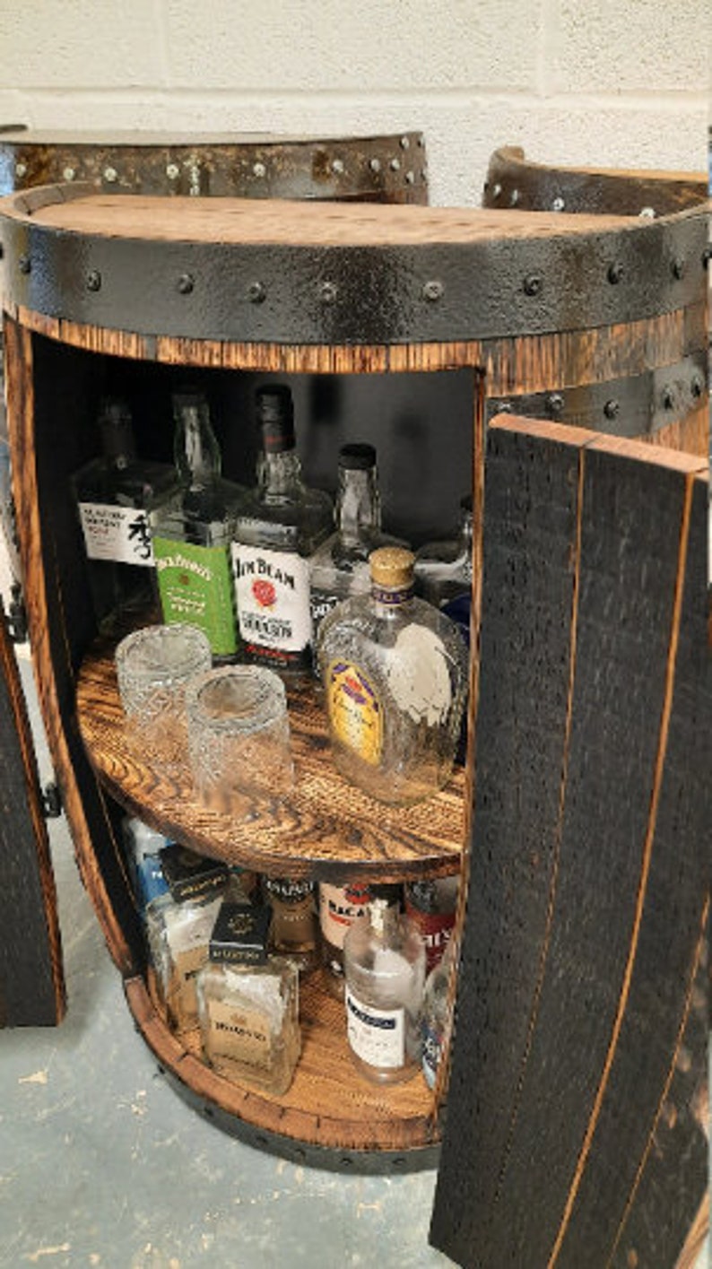 1/2 Whiskey Oak Barrel Bar With Shelf_ Oak Barrel Drinks Etsy
