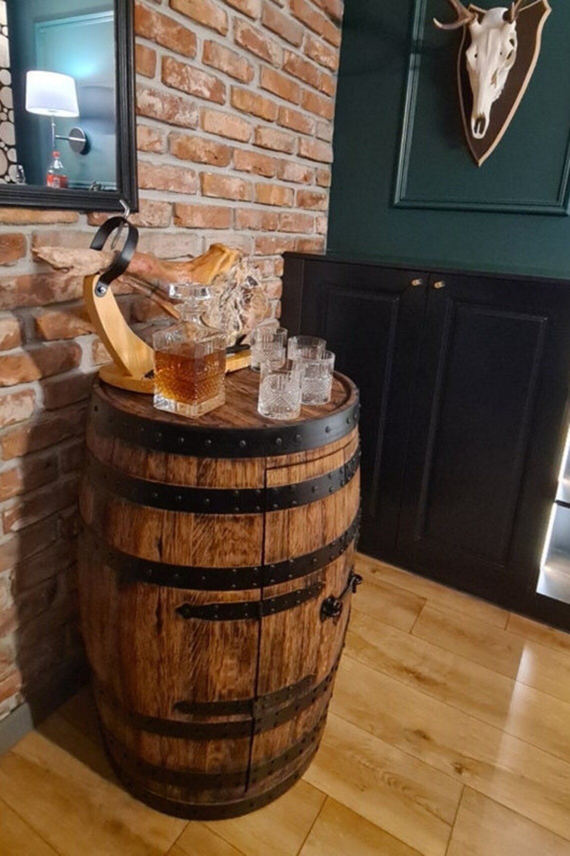 OAK BARREL BAR With 2 Shelves_whisky Oak Barrel Bar_handmade Etsy