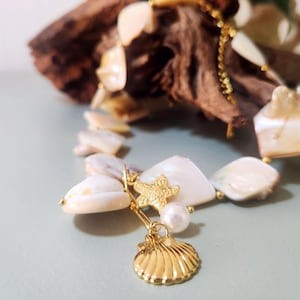 Statement Shell Necklace – Natural Seashells, Starfish & Pearl Pendant, Ocean Inspired Jewelry, Adjustable 42+6 cm, Boho Summer Necklace