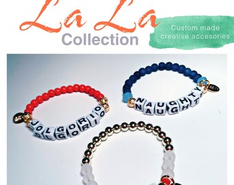 Pulsera navideña de cuentas – Traviesa, Buena, Jolgorio