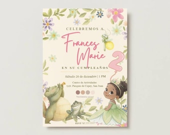 Invitación de cumpleaños de La Princesa y la Rana / Invitación de niña en acuarela (Descarga digital)