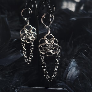 Hanging earrings made of surgical steel, chain, geometric mandala, Celtic, Gothic, techno, rave, punk, alternative, raw style