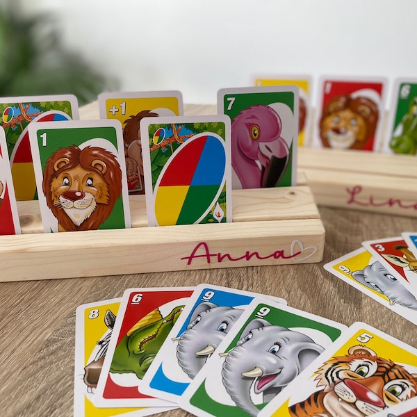 XL wooden playing card holder, 35 cm - handmade card stand for children and seniors by tommywood.de