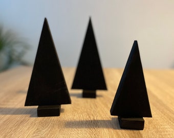 3-Set Deko Weihnachtsbäume aus Holz in schwarz von tommywood.de, Tischdeko, Dekoration Tannenbäume, Weihnachtsbaum