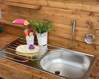 cheaper at www.tommywood.de Tommywood.de Outdoor mud kitchen made of wood with sink Garden kitchen