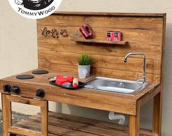 cheaper at www.tommywood.de Weatherproof tommywood.de mud kitchen with hob, oven, sink and removable bowl