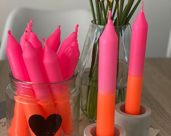 Set Di 6 Candele Lunghe Dip Dye 25 Cm, Colori Neon Sfumati, Zero Fuliggine, Vegane, Fatte A Mano In Germania