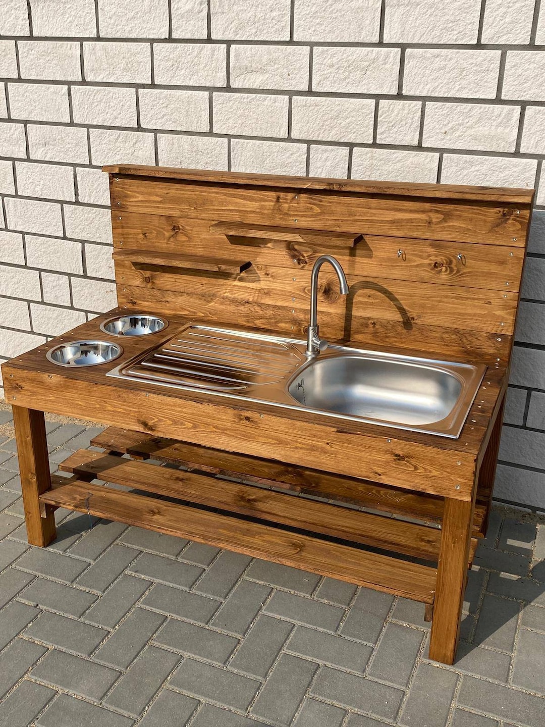 未使用品■ドイツ■outflexx■チーク×ステンレス■ガーデンダイニング4点 Tommywood.de Tommywood.de Outdoor Mud Kitchen for Children With