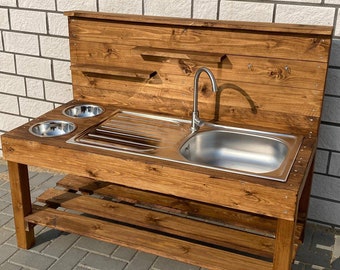 tommywood.de Tommywood.de Outdoor mud kitchen for children with faucet and bowls selfmade