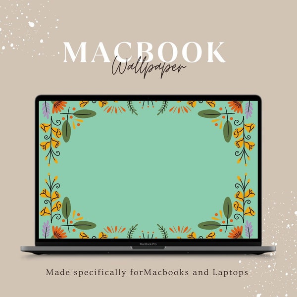 Macbook Botanical Desktop wallpaper, Laptop minimalistic wallpaper, Aesthetic wallpaper for laptop, Green Floral Wallpaper for Desktop