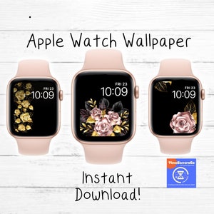 Sfondo Apple Watch in oro rosa, set di tre quadranti apple watch, sfondo floreale dell&#39;orologio, sfondo rosa per orologio, download digitale istantaneo