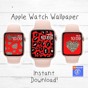 Carta da parati per orologi con stampa animale per Apple Watch, quadrante leopardato per Apple Watch, set di 3 sfondi per orologi con stampa leopardata rossa
