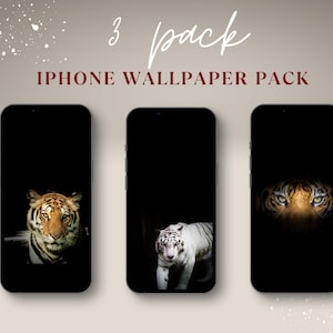 Tiger Black Apple iPhone Wallpapers, 3 Pack of Cell Phone Wallpaper, Tiger Print Wallpapers, Black iPhone Wallpapers set of 3