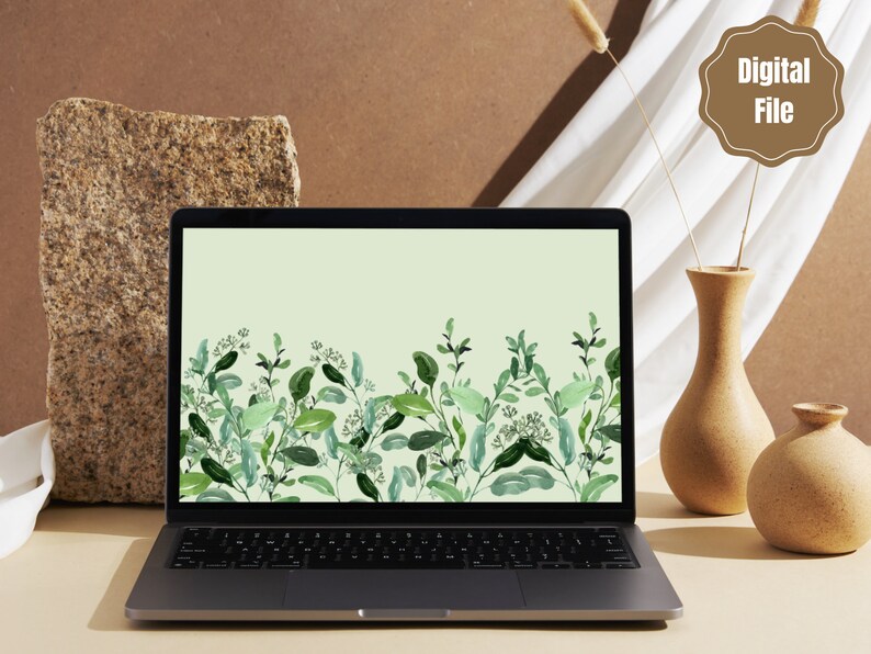 Sage Green Boho MacBook Wallpaper, Laptop Wallpaper Sage, Spring Boho ...