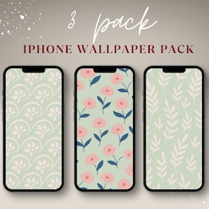Sage Green Phone Wallpapers, 3 Pack of Cell Phone Wallpaper, Sage Green and Blue Wallpapers, Patterned iPhone Wallpapers, Sage green pattern