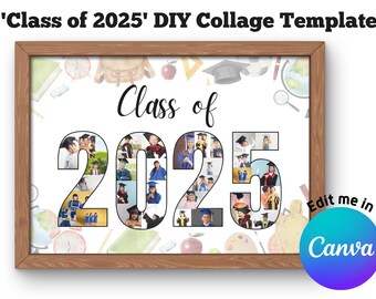 Class of 2025 Photo Collage Template, Printable Collage, Pupil end of year gift, Canva Template, Senior kindergarten Graduation gift