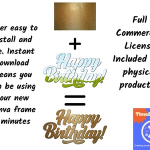May include: A digital graphic design for a Happy Birthday card with a gold glitter background. The design includes the words "Happy Birthday!" in a gold glitter font. The graphic is available for commercial use.