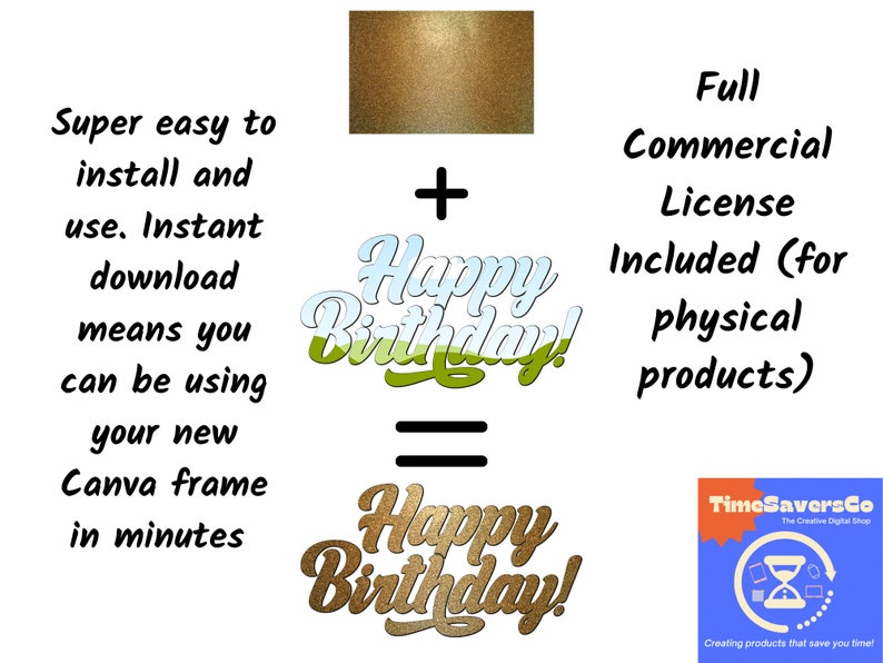 May include: A digital graphic design for a Happy Birthday card with a gold glitter background. The design includes the words "Happy Birthday!" in a gold glitter font. The graphic is available for commercial use.