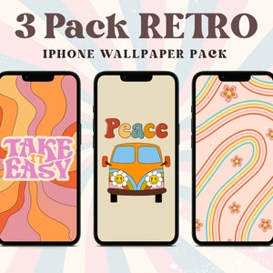 Retro IPhone Wallpaper, Camper van Phone Wallpaper, 3 Pack of groovy Cell Phone Wallpaper, iPhone Wallpapers retro print, Retro font