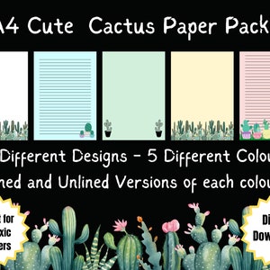 Carta digitale Boho, carta digitale A4 carina pianta di cactus, carta digitale per la stampa a casa, carta cactus per Goodnotes, carta digitale primaverile