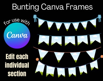 Bunting Canva Frame, Fully editable bunting PNG creator, Digital Bunting clipart, Canva template, Bunting sublimation Canva template