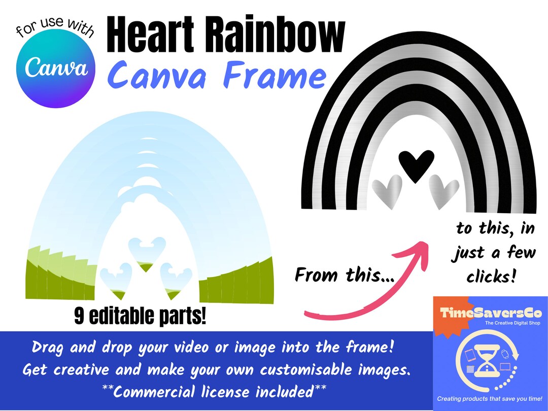 Create Your Own Boho Rainbow Pngs, Heart Canva Frame Template ...