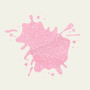Pu&ograve; includere: Un design a spruzzo di glitter rosa su sfondo crema. Lo spruzzo ha una forma irregolare con pi&ugrave; punti e goccioline, creando un effetto visivo dinamico e accattivante.