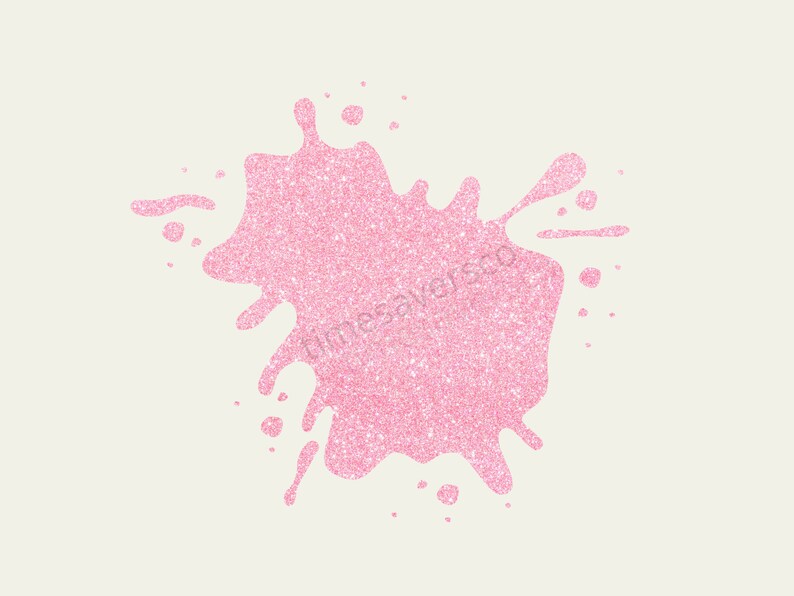 Pu&ograve; includere: Un design a spruzzo di glitter rosa su sfondo crema. Lo spruzzo ha una forma irregolare con pi&ugrave; punti e goccioline, creando un effetto visivo dinamico e accattivante.