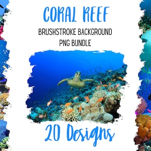 Coral Reef PNG  background bundle, background sublimation file, Ocean png background, brushstroke background, fish sea background bundle