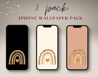 Leopard Print Rainbows, Apple iPhone Wallpapers, 3 Pack of Cell Phone Wallpaper, Rainbow Leopard Print, Boho Wallpaper Apple iPhone