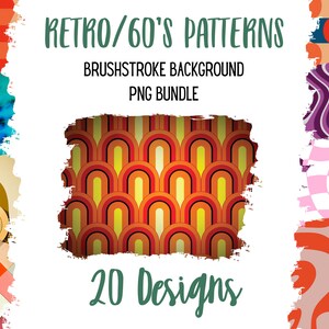 Retro PNG  background bundle, background sublimation file, 60&#39;s png background, brushstroke background, Retro patterned background bundle