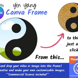Clipart personalizzato Yin Yang, trascina e rilascia modello Canva di foto, modello Ying Yang Canva, elemento di design modificabile, uso commerciale incluso