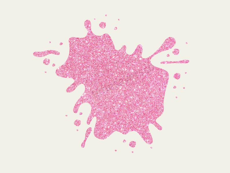 Pu&ograve; includere: Un design a spruzzo di glitter rosa su sfondo crema. Lo spruzzo ha una forma irregolare con pi&ugrave; punti e piccole goccioline. L'effetto glitter conferisce un aspetto scintillante e strutturato, adatto per arte digitale o elementi decorativi.