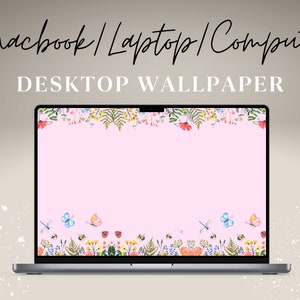 Spring Floral MacBook Wallpaper, Butterfly Laptop Wallpaper, Spring butterflies Wallpaper, Apple MacBook Wallpaper, Baby pink wallpaper