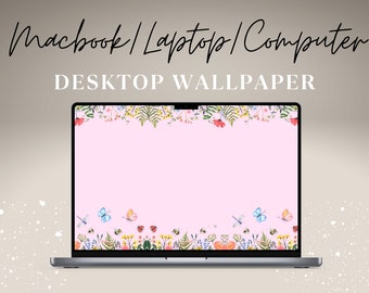 Spring Floral MacBook Wallpaper, Butterfly Laptop Wallpaper, Spring butterflies Wallpaper, Apple MacBook Wallpaper, Baby pink wallpaper